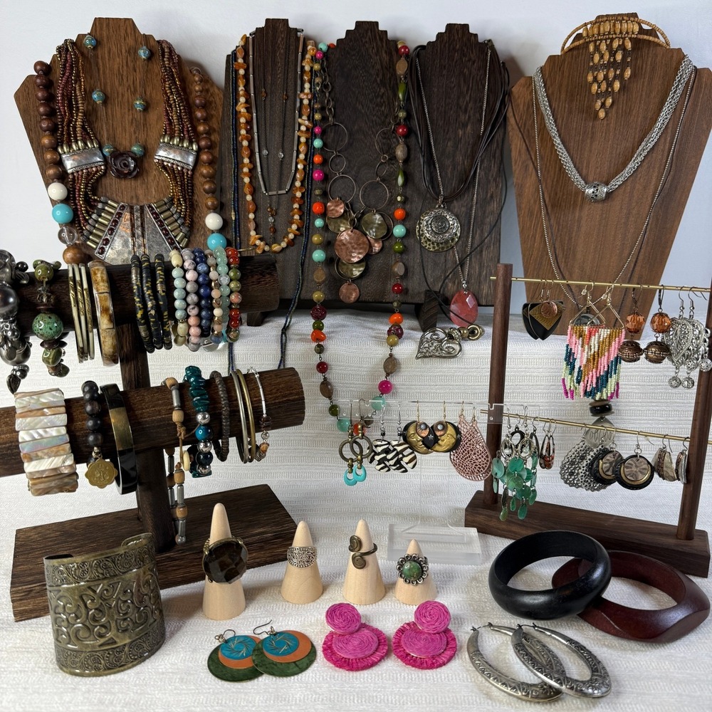 64 Pieces Lot Boho Beaded Statement Necklaces Rings Tribal Earthy Bohemian Style